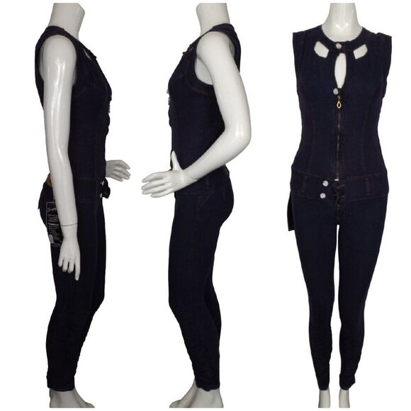 new! SCORPIO Jeans Jumpsuit, JR 1, Purple Denim, Fitted, Embellished/Cutouts - Picture 8 of 12